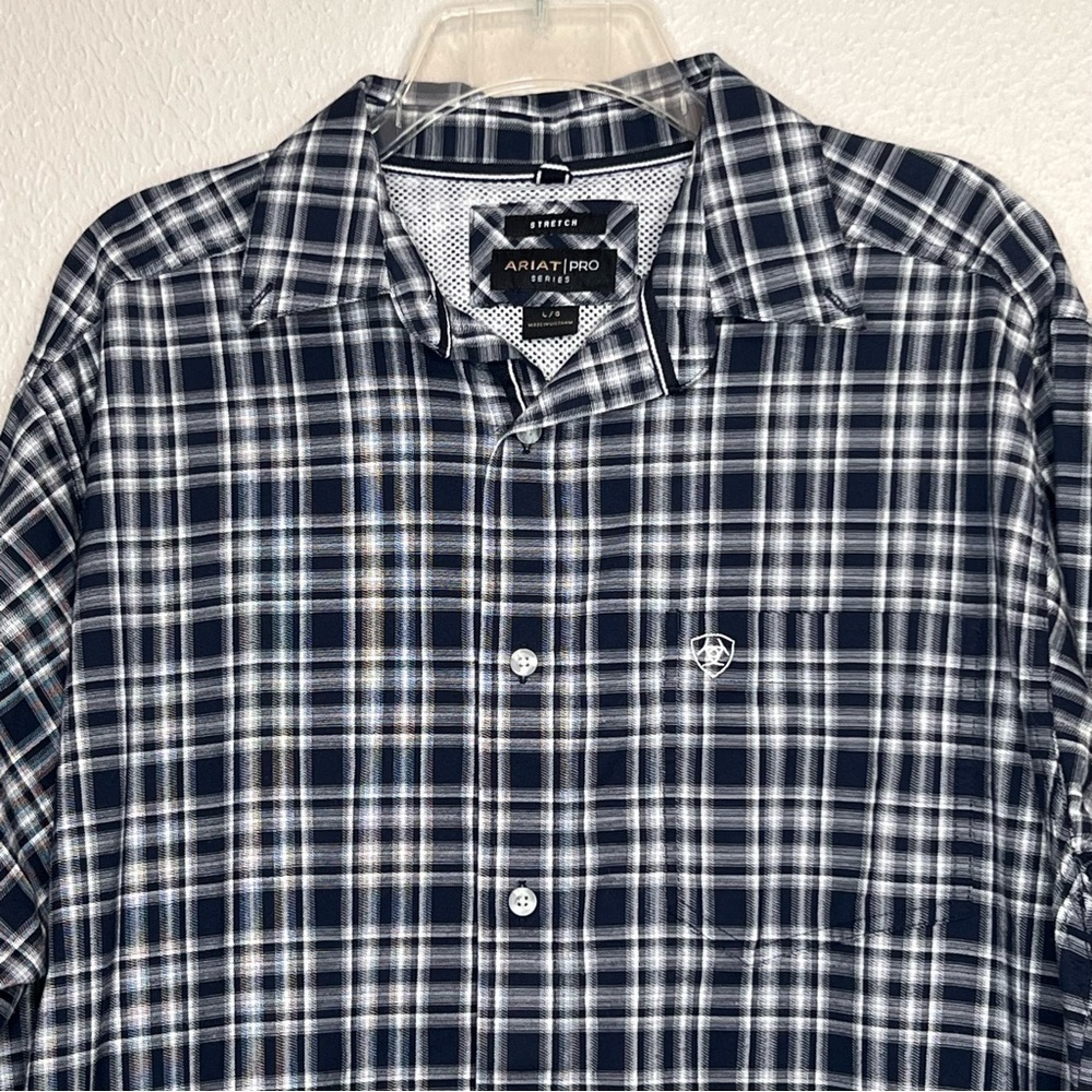 Ariat Pro Series Mens Size Large Long Sleeve Button Up Shirt Blue Plaid Cowboy